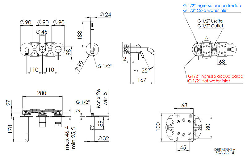 Смеситель для ванны Remer Metrica MC53D2PXV цвет Сталь