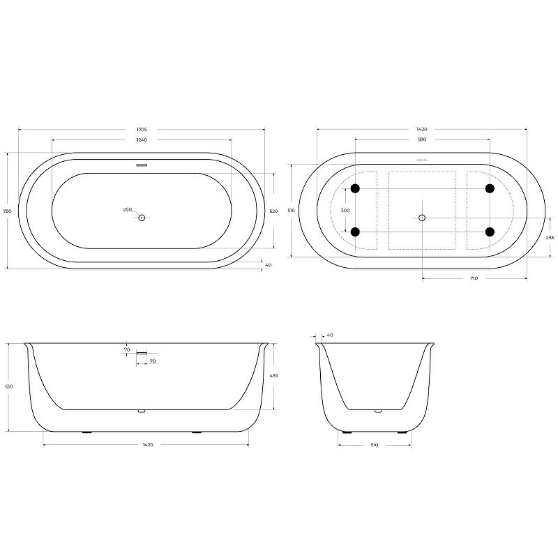 Акриловая ванна BelBagno 170x78 BB709-1700-780