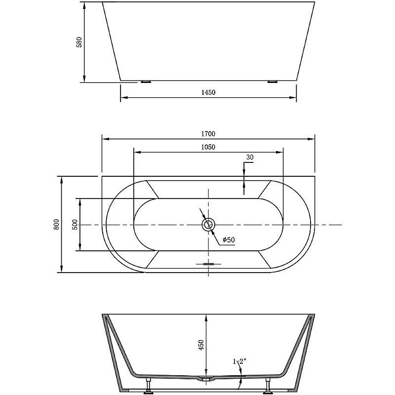 Акриловая ванна Vincea 170x80 VBT-421-1700