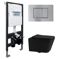 Комплект унитаза Abber Rechteck AC1201MB-AC0105-AC0120MCH с сиденьем Микролифт и клавишей смыва цвет Матовый хром