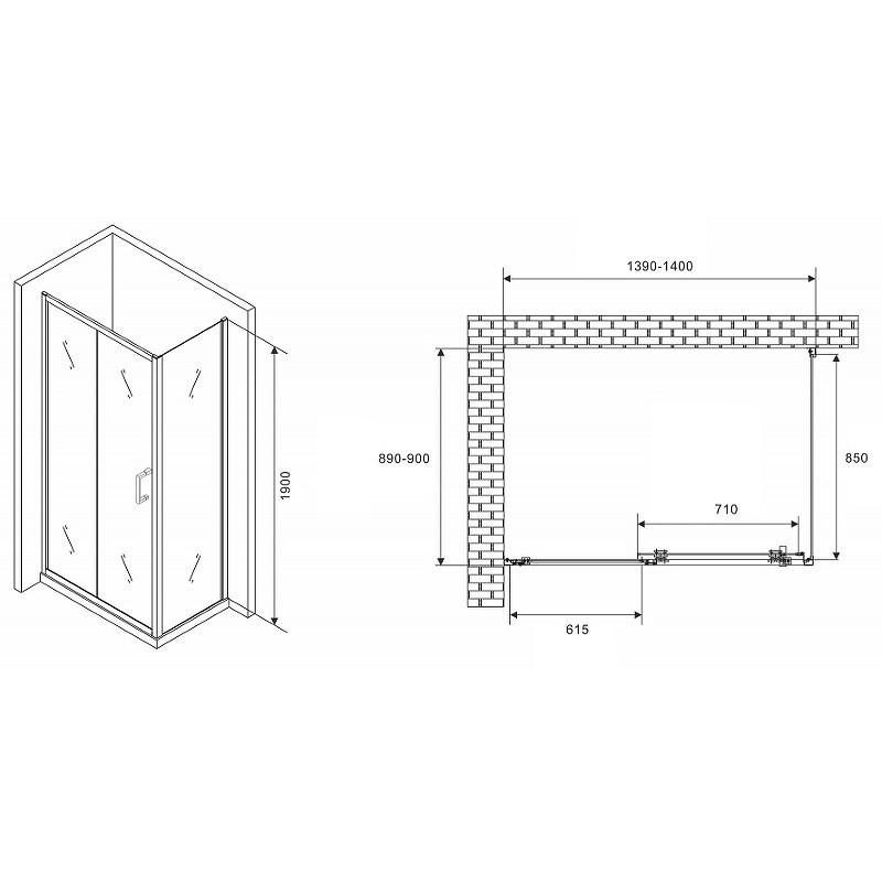 Душевой уголок Abber Schwarzer Diamant 140x90 AG301405-S905 профиль Хром стекло прозрачное