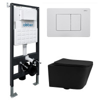 Комплект унитаза Abber Rechteck AC1201MB-AC0105-AC0120MW с сиденьем Микролифт и клавишей смыва цвет Белая матовая