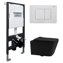 Комплект унитаза Abber Rechteck AC1201MB-AC0105-AC0120MW с сиденьем Микролифт и клавишей смыва цвет Белая матовая