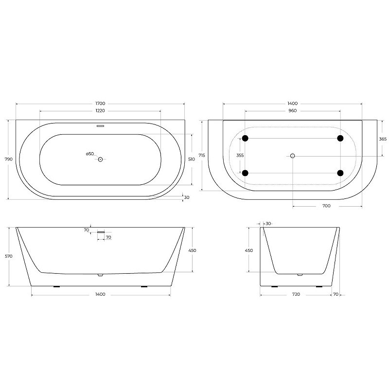 Акриловая ванна BelBagno 170x80 BB710-1700-800