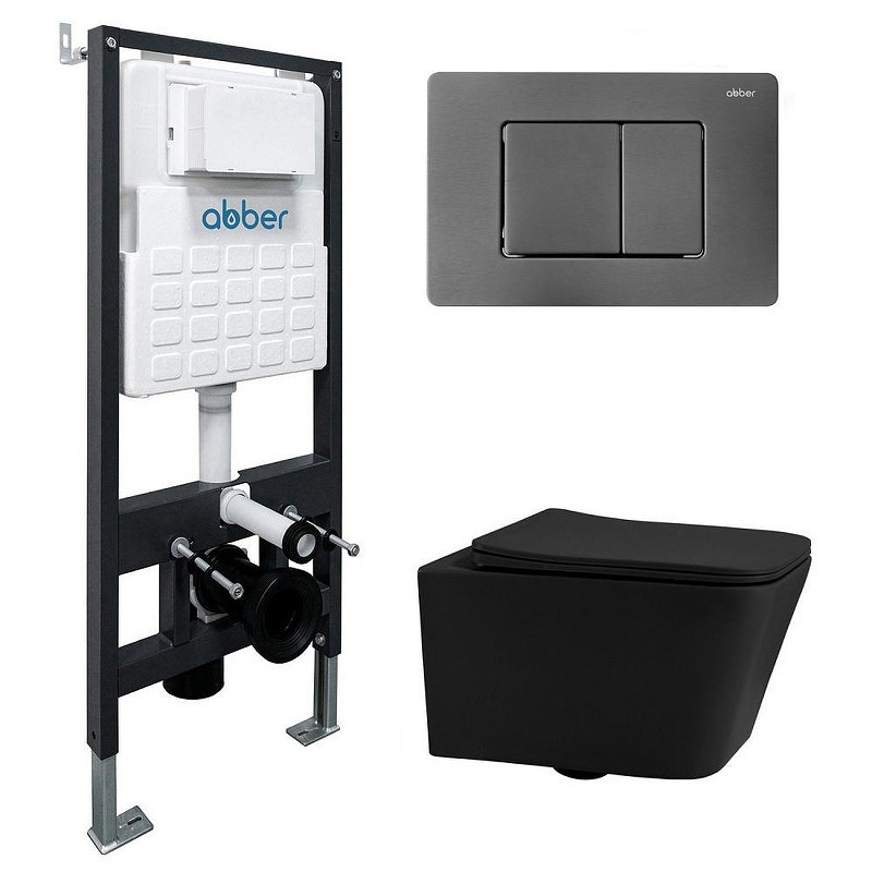 Комплект унитаза Abber Rechteck AC1201MB-AC0105-AC0120NG с сиденьем Микролифт и клавишей смыва цвет Никель