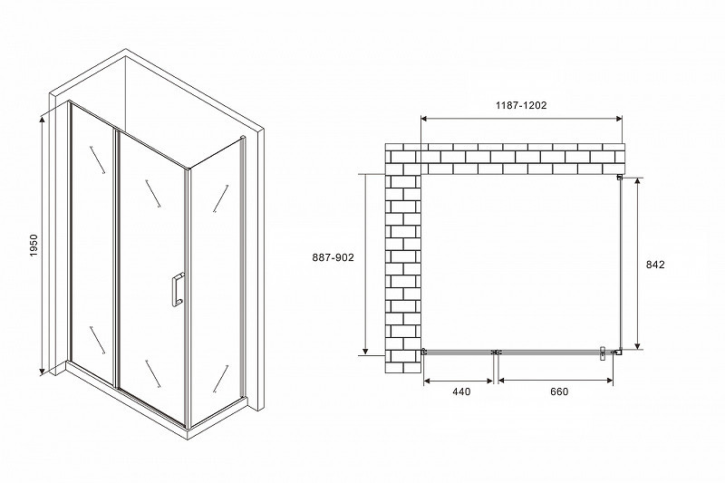 Душевой уголок Abber Sonnenstrand 120x90 AG04120BS-S90B профиль Черный стекло прозрачное