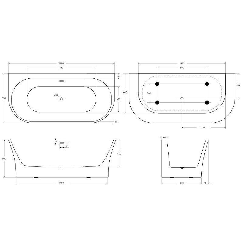 Акриловая ванна BelBagno 170x75 BB711-1700-750