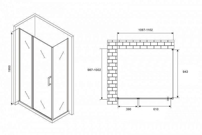 Душевой уголок Abber Sonnenstrand 110x100 AG04110BS-S100B профиль Черный стекло прозрачное