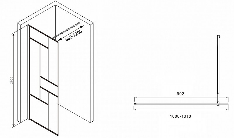 Душевая перегородка Abber Immer Offen 100 AG63100B8 профиль Черный стекло прозрачное