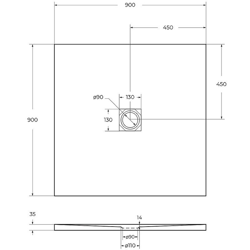 Душевой поддон из искусственного камня BelBagno Uno 90x90 TRAY-MR-UNO-A-90-35-NERO-CR