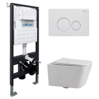 Комплект унитаза Abber Rechteck AC1201-AC0105-AC0121MW с сиденьем Микролифт и клавишей смыва цвет Белая матовая
