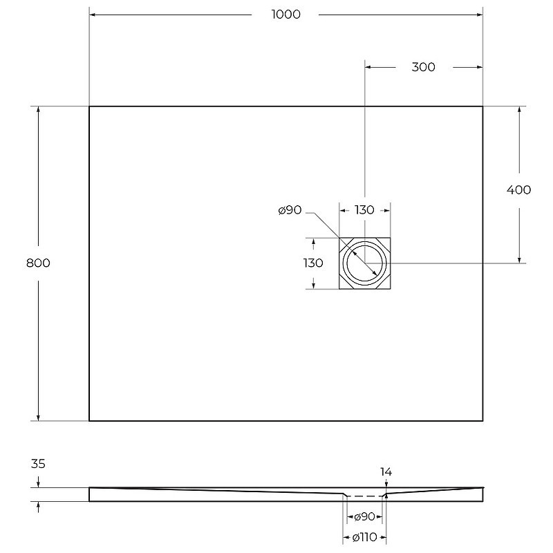 Душевой поддон из искусственного камня BelBagno Uno 100x80 TRAY-MR-UNO-AH-100/80-35-W