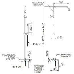 Душевая система Remer Elegance EQ34A7MMSSOF с термостатом без верхнего душа