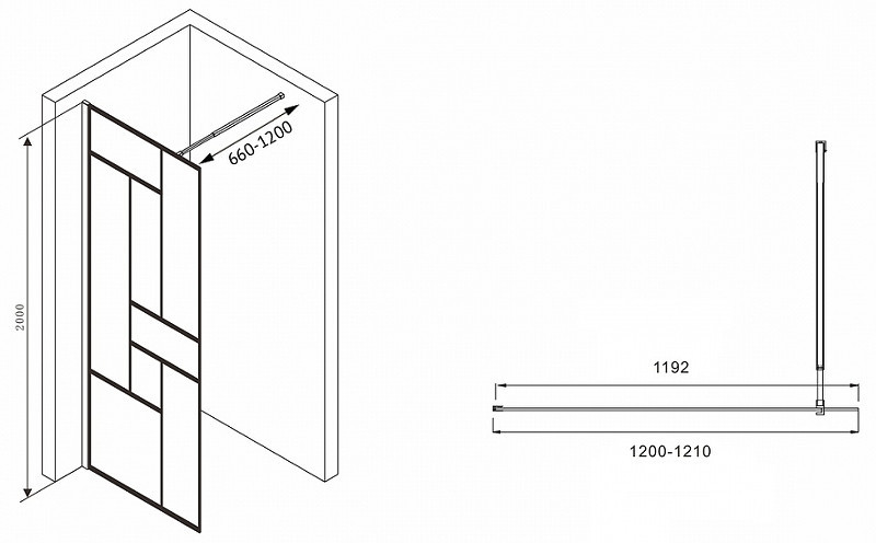 Душевая перегородка Abber Immer Offen 120 AG63120B8 профиль Черный стекло прозрачное