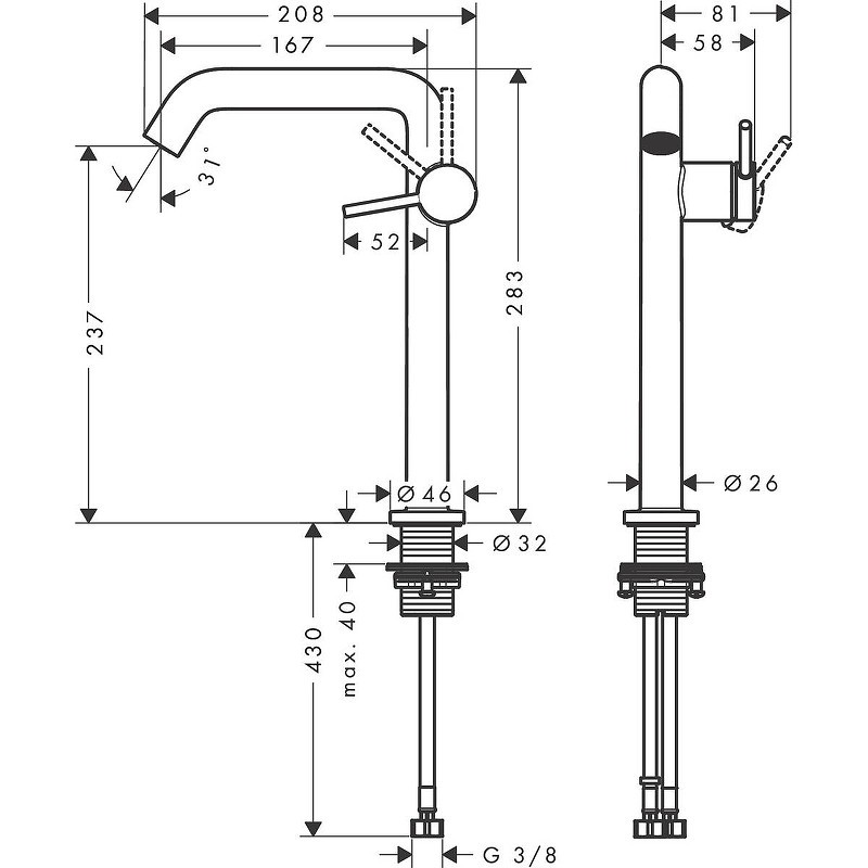 Смеситель для раковины Hansgrohe Tecturis S 73370670 черный матовый