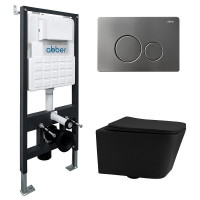Комплект унитаза Abber Rechteck AC1201MB-AC0105-AC0121MCH с сиденьем Микролифт и клавишей смыва цвет Матовый хром