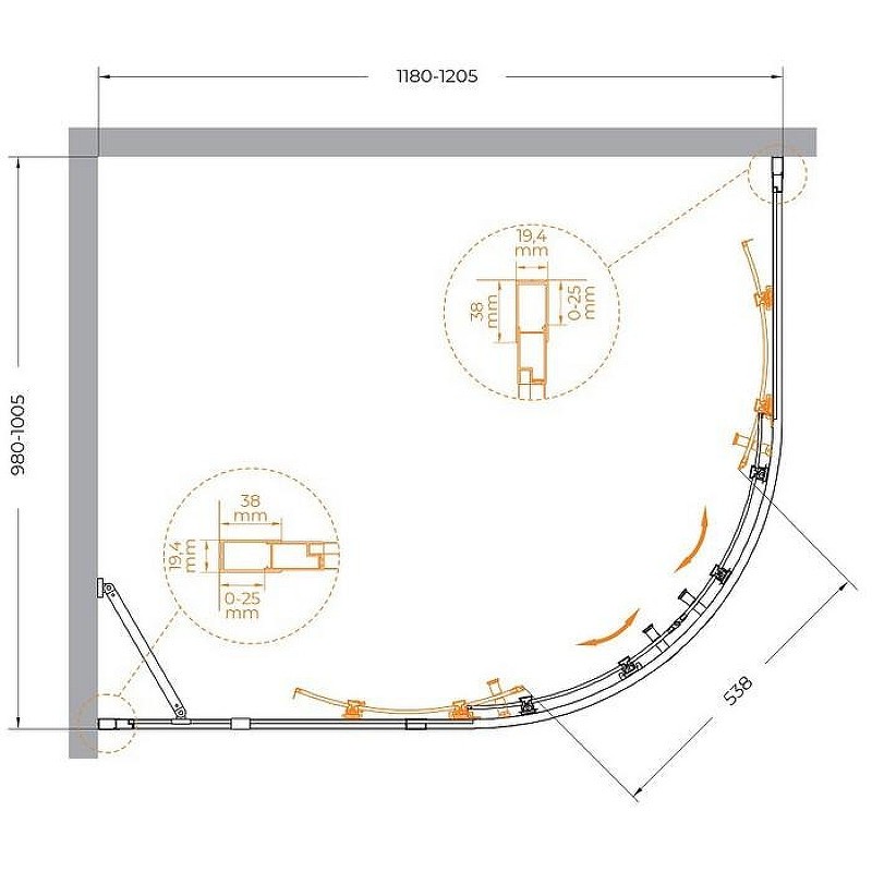 Душевой уголок Cezares Molveno 120x100 MOLVENO-RH-2-120/100-C-BORO-IV