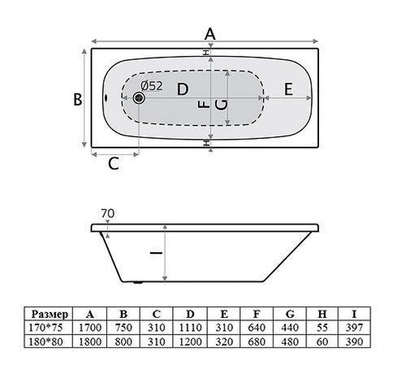 Акриловая ванна Vincea 180х80 VBT-2S180-FR