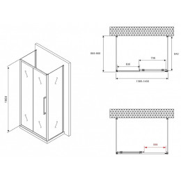Душевой уголок Abber Schwarzer Diamant 140x90 AG30140BMH-S90BM-S90BM профиль Черный стекло матовое