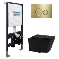 Комплект унитаза Abber Rechteck AC1201MB-AC0105-AC0121MMG с сиденьем Микролифт и клавишей смыва цвет Золото матовое