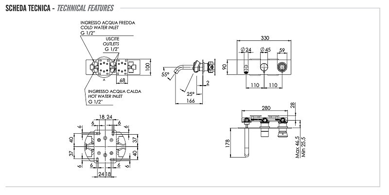 Смеситель для ванны Remer Element ET54D3RP цвет Медь брашированная