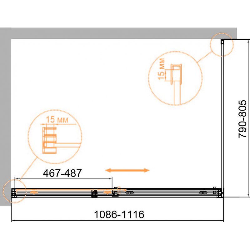 Душевой уголок Cezares Duet Soft-М 110x80 DUET SOFT-M-AH-1-110/80-C-Cr