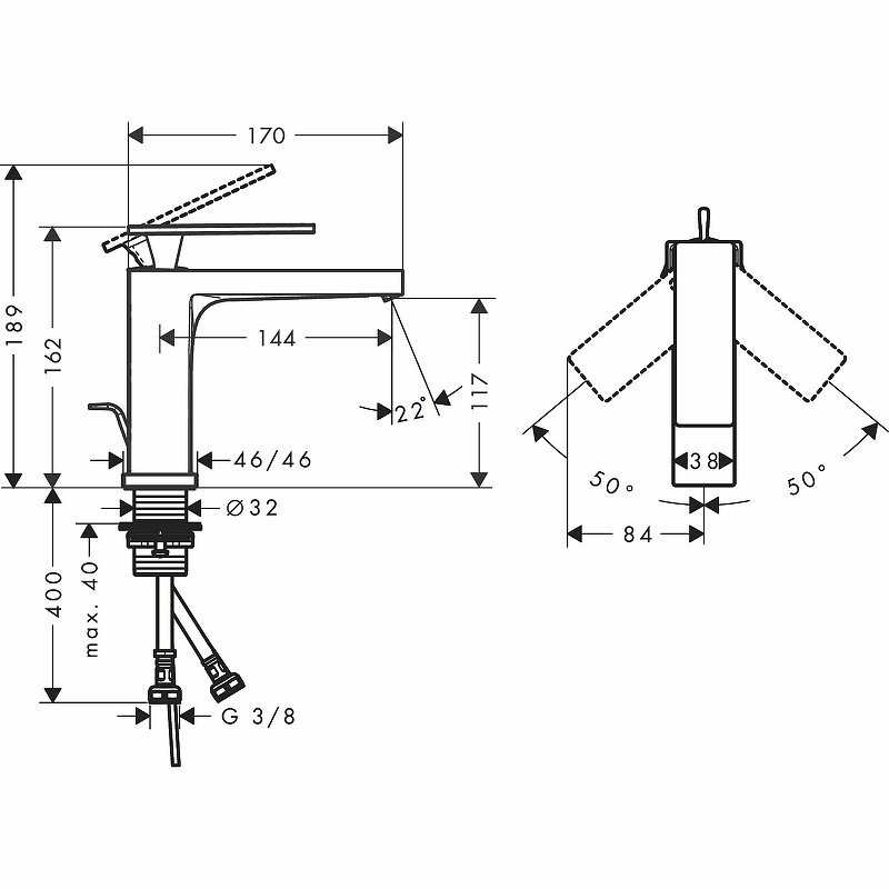 Смеситель для раковины Hansgrohe Tecturis E 73010670 черный матовый