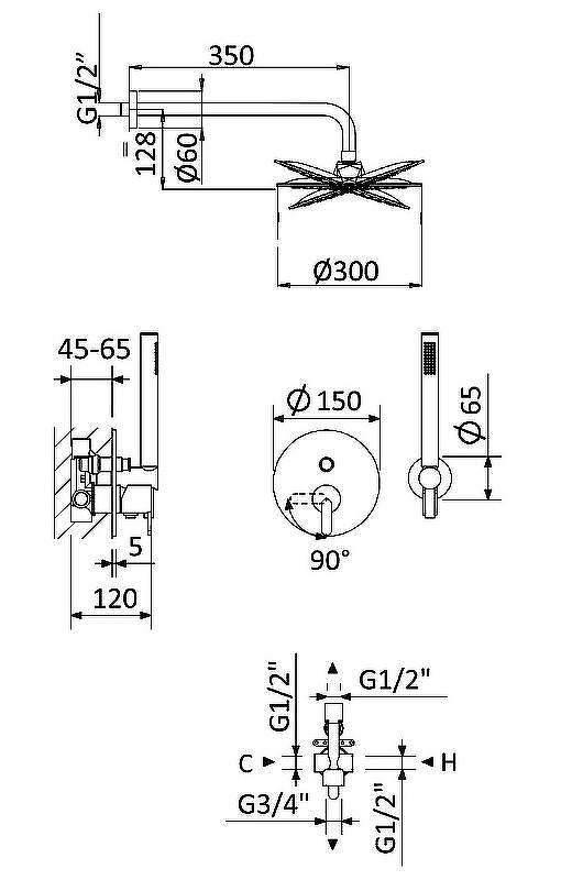 Душевая система Cezares Leaf LEAF-DSIP-30-NOP