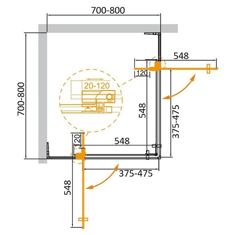 Душевой уголок Cezares Slider 80x80 SLIDER-A-2-70/80-GRIGIO-BORO