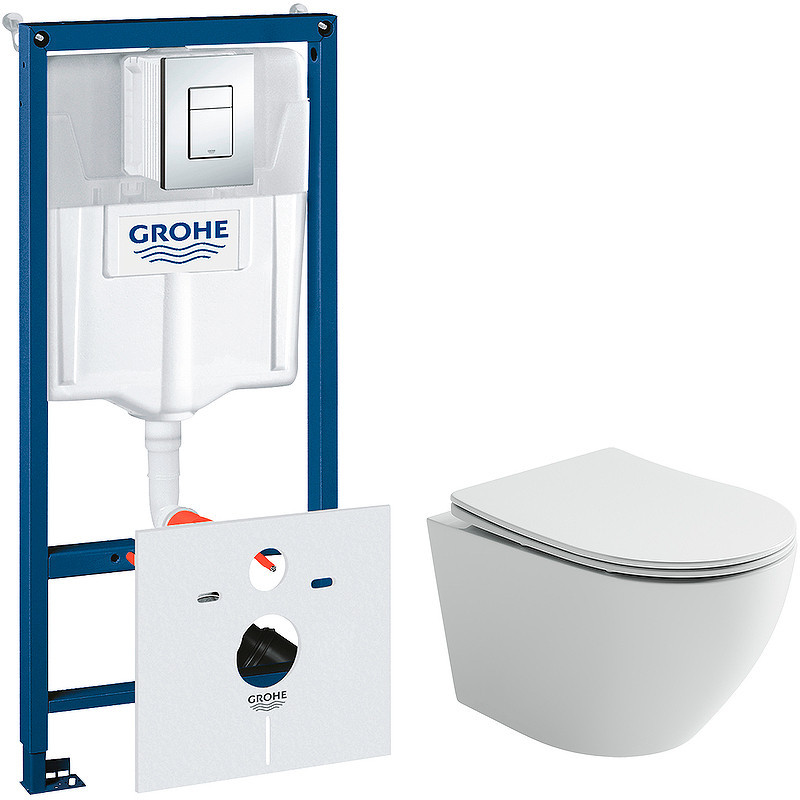 Комплект унитаза Ceramicanova Uno Rimless CN11001 с инсталляцией Grohe Rapid SL 38775001 с сиденьем Микролифт и клавишей смыва Хром