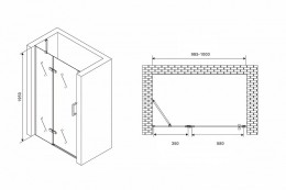 Душевая дверь Abber Zart 100 AG08100B профиль Черный стекло прозрачное