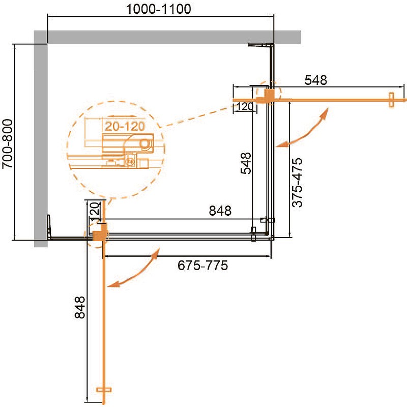 Душевой уголок Cezares Slider 110x80 SLIDER-AH-2-70/80-100/110-BR-Cr