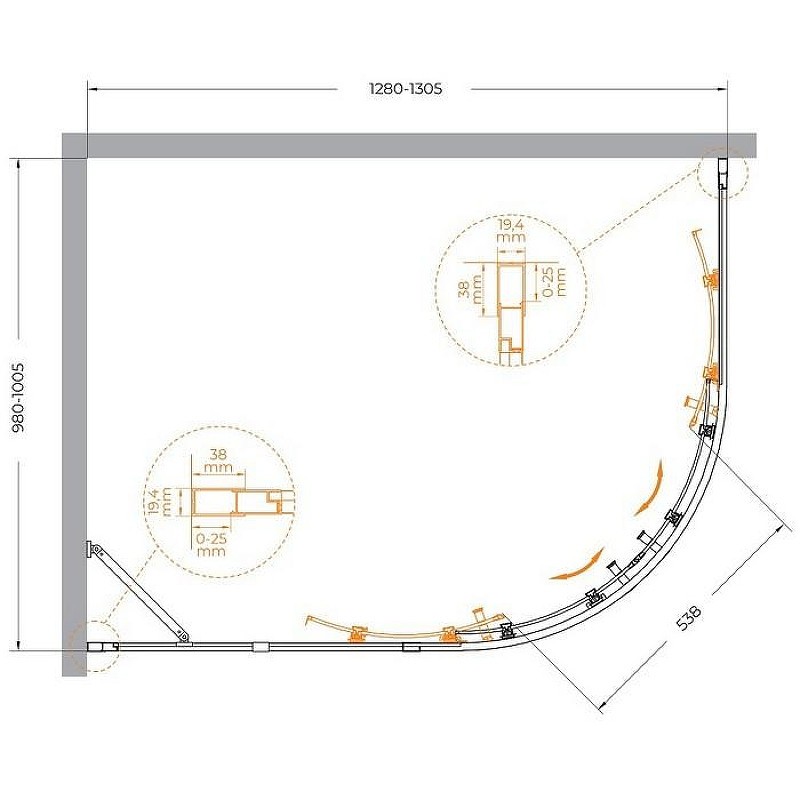 Душевой уголок Cezares Molveno 130x100 MOLVENO-RH-2-130/100-C-GM-IV