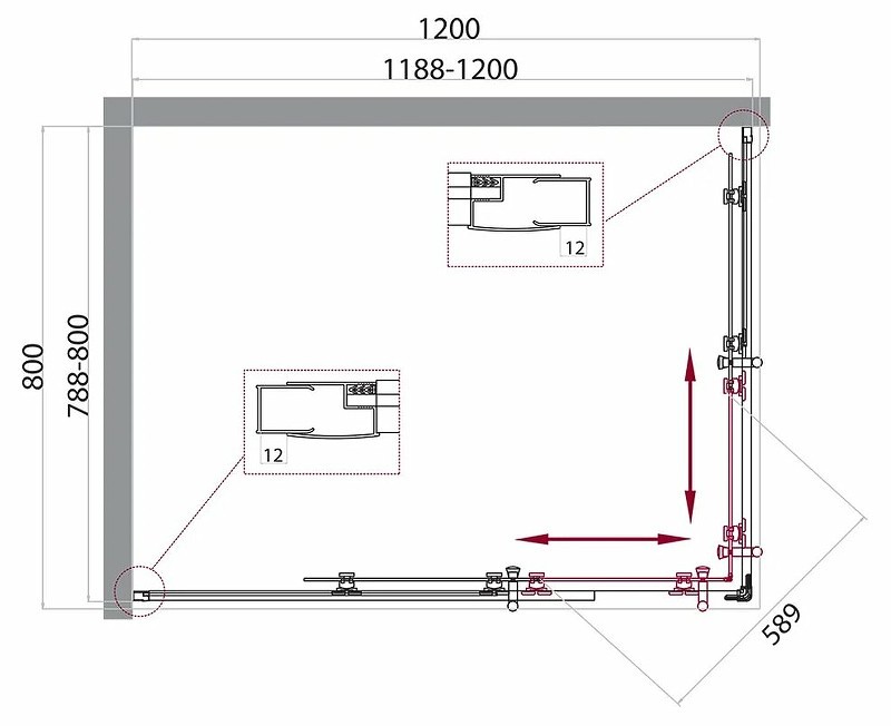 Душевой уголок BelBagno Uno 120х80 UNO-195-AH-2-120/80-P-Cr