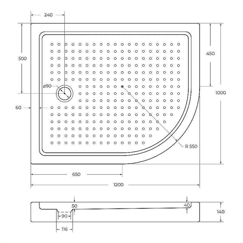Акриловый поддон для душа Cezares Tray A 120x100 L TRAY-A-RH-120/100-550-15-W-L