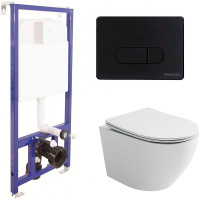 Комплект унитаза Ceramicanova Uno Rimless CN11001 с инсталляцией Berges Novum D5 040235 с сиденьем Микролифт и Черной матовой клавишей смыва