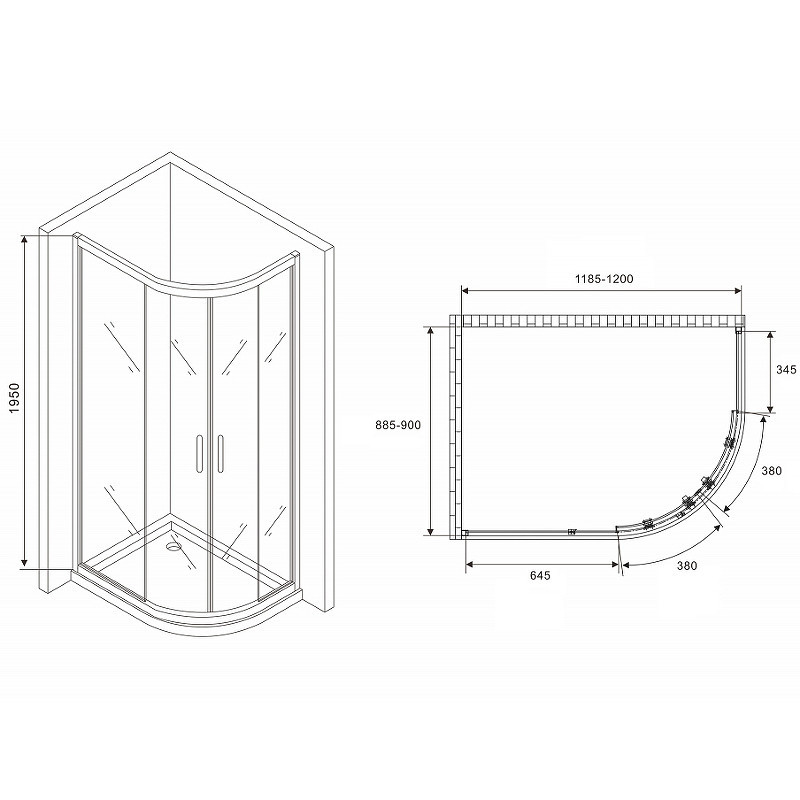 Душевой уголок Abber Schwarzer Diamant 120x90 AG01129B профиль Черный стекло прозрачное