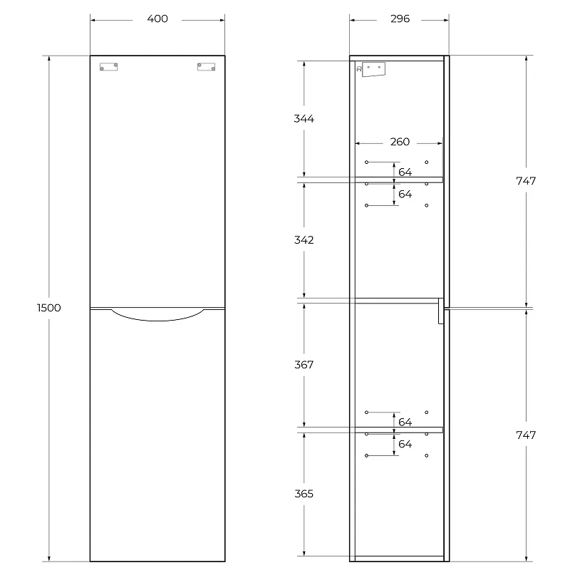 Шкаф пенал BelBagno Fly-Marino 40 R FLY-MARINO-1500-2A-SC-RN-P-R подвесной