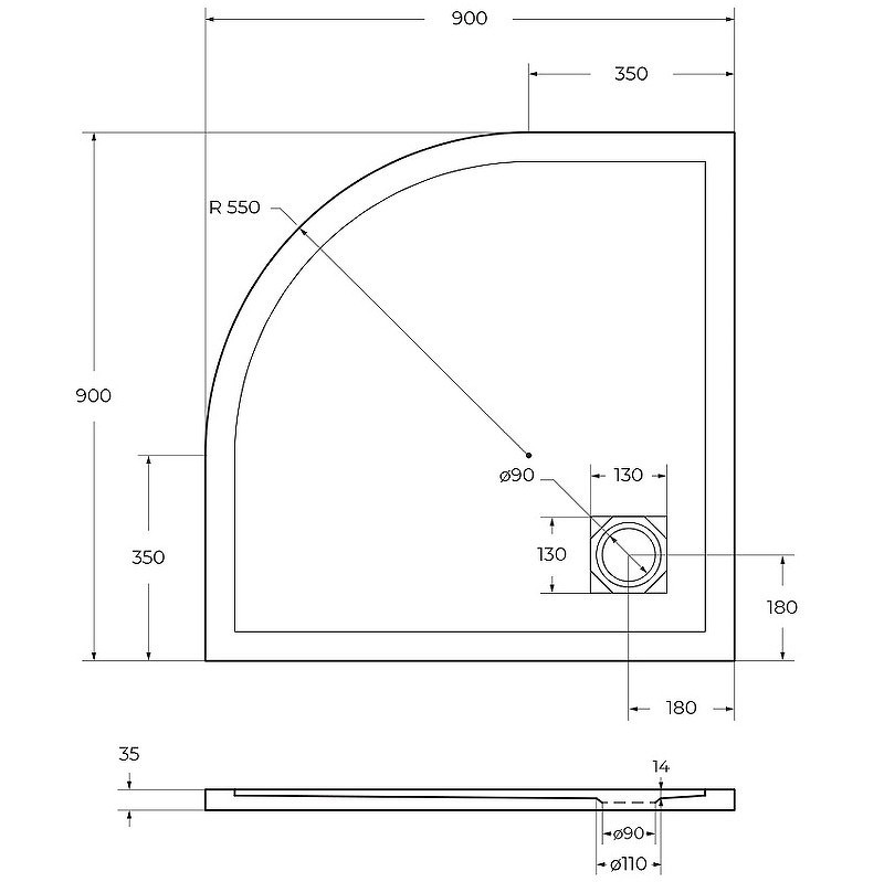 Душевой поддон из искусственного камня BelBagno Uno 90x90 TRAY-MR-UNO-R-90-550-35-W-CR