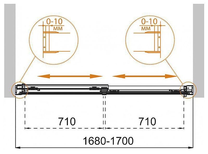 Шторка на ванну Cezares Tandem Soft 170 TANDEM-SOFT-VF-2-170/145-P-Cr