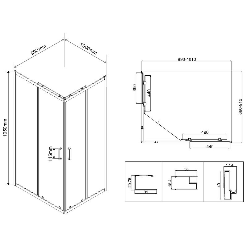 Душевой уголок Vincea City 100x90 VSS-5CT9010CLGM