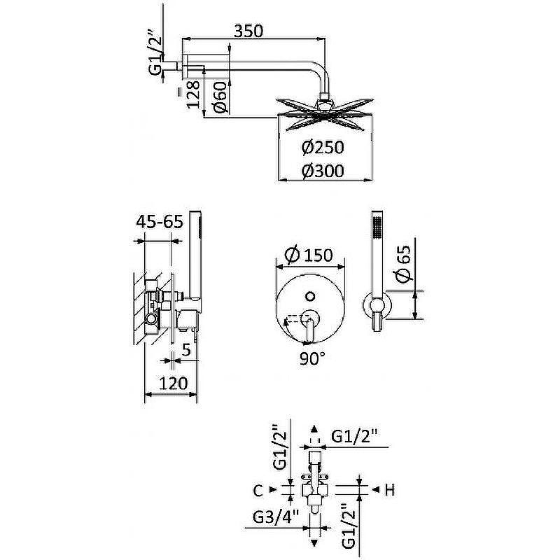 Душевая система Cezares Leaf LEAF-DSIP-30-SR