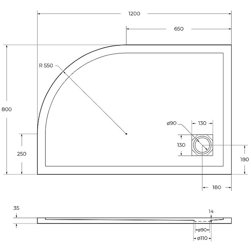Душевой поддон из искусственного камня BelBagno Uno 120x80 L TRAY-MR-UNO-RH-120/80-550-35-W-L