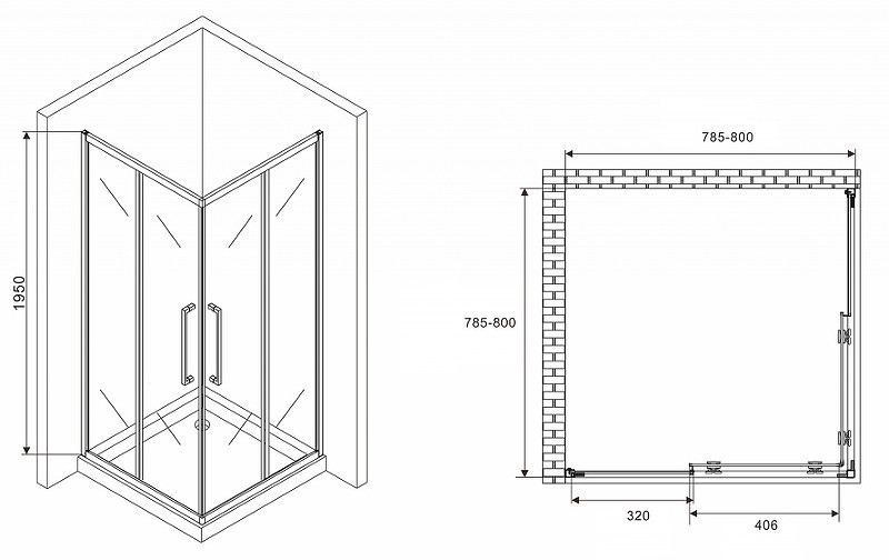 Душевой уголок Abber Schwarzer Diamant 80x80 AG02080BH профиль Черный стекло прозрачное