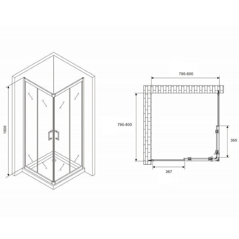Душевой уголок Abber Schwarzer Diamant 80x80 AG020805 профиль Хром стекло прозрачное