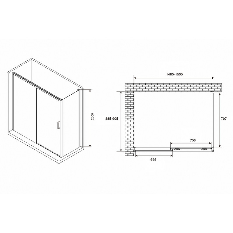 Душевой уголок Abber Komfort 150x90 AG93150B-S92B профиль Черный стекло прозрачное