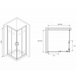 Душевой уголок Abber Schwarzer Diamant 90x90 AG020905 профиль Хром стекло прозрачное