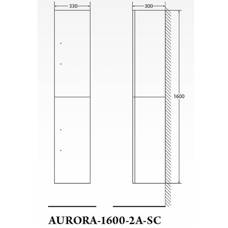 Шкаф пенал BelBagno Aurora 33 AURORA-1600-2A-SC-BL-P-R подвесной