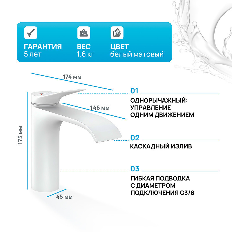Смеситель для раковины Hansgrohe Vivenis 75020700 белый матовый