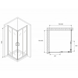 Душевой уголок Abber Schwarzer Diamant 80x80 AG02080B5 профиль Черный стекло прозрачное